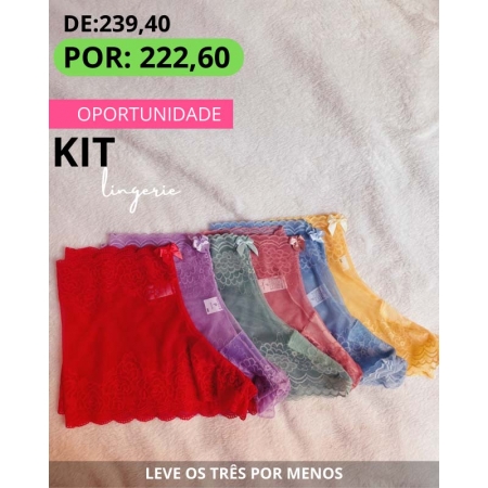 KIT - 6 Calcinhas caleçon renda tule coloridas (vermelho, rosa, azul, verde, amarela, lavanda)