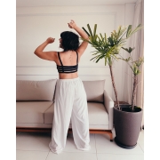 Conjunto Biquíni sutiã faixa com strappy na cor preto Calça feminina pantalona cintura alta lisa branco - Catifá + Vivian