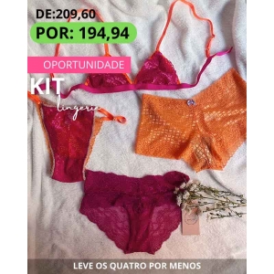 KIT - Top de renda sem bojo pink com laranja + calcinha tanga string +  bumbum de coração + caleçon - Vovó Patrícia + Jolinha + Jojó