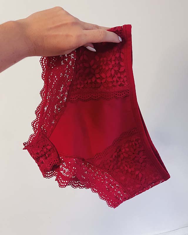 Conjunto lingerie top renda com aro + calcinha cintura alta vermelha vovó Norvinda + Clarisse