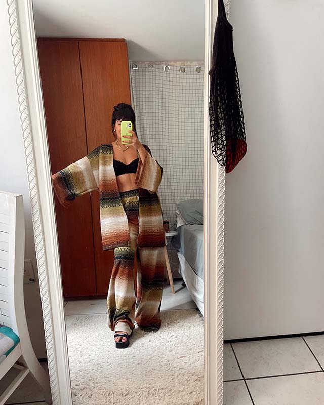 Look - Kimono + Calça malha estampada vovó Kátia