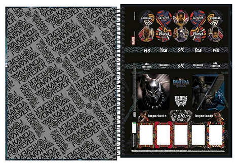 Caderno Espiral Capa Dura Universitário 16 Matérias Pantera Negra- Tilibra