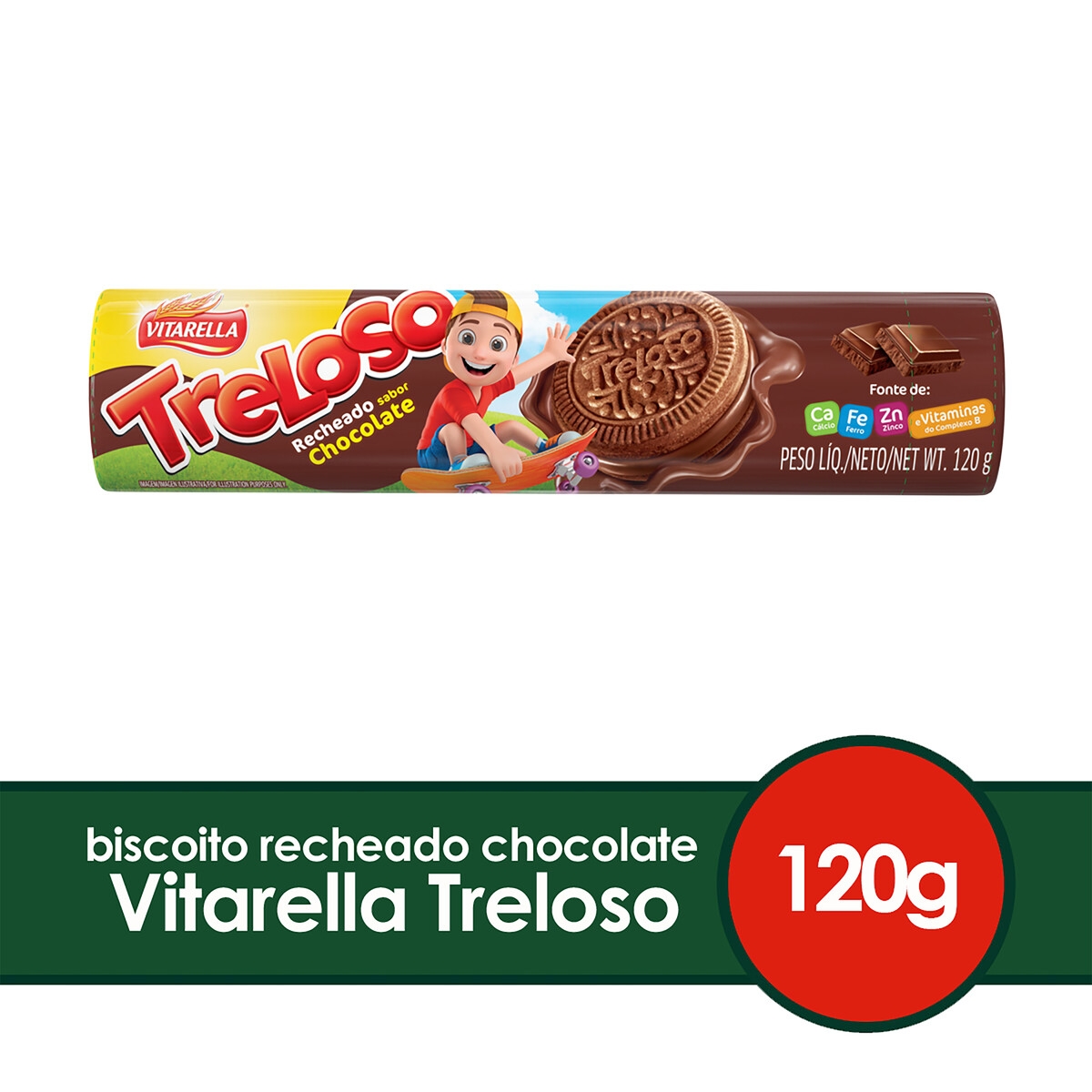 BISCOITO RECHEIO CHOCOLATE TRELOSO VITARELLA 120G