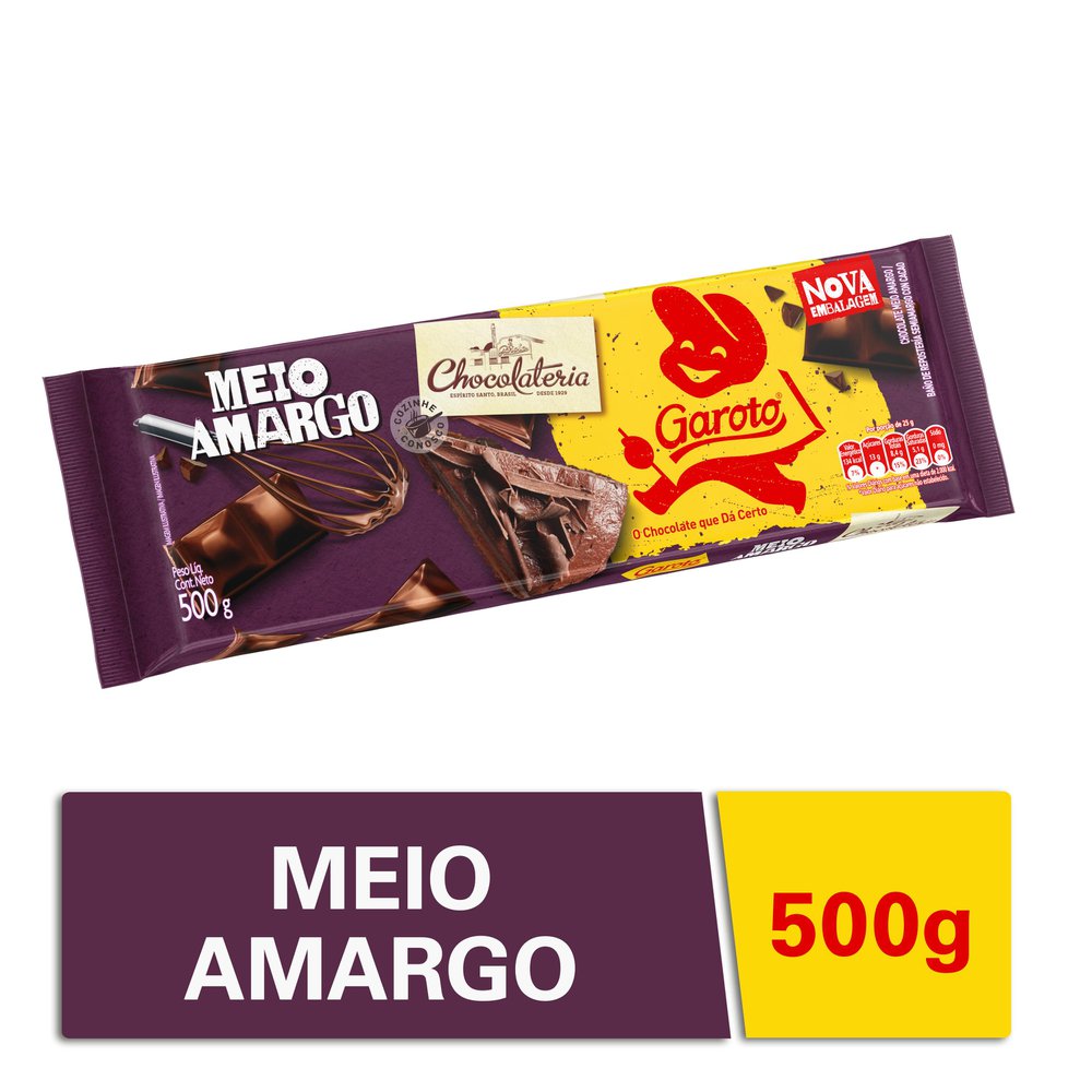 CHOCOLATE PARA COBERTURA GAROTO MEIO AMARGO 500G