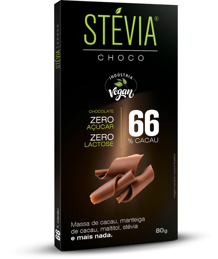 CHOCOLATE STEVIACHOCO 66% CACAU PURO 80G