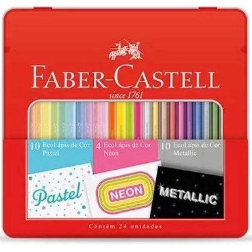 Ecolápis C/24 Cores Pastel, Neon e Metálico FABER-CASTELL