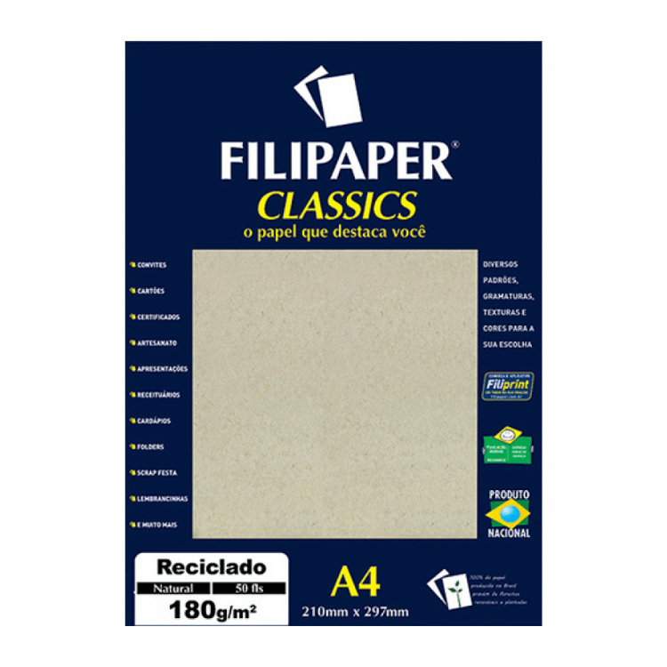Filipaper Classics Reciclado 180g A4 50 Folhas Natural 940 FILIPERSON