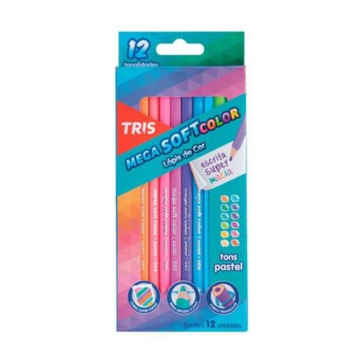 Lápis De Cor Mega Soft T C/ 12 Cores Tons Pastel 687841 TRIS