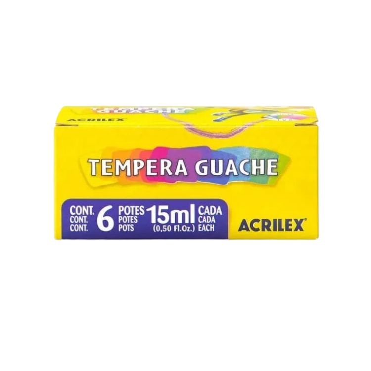 Tinta Tempera Guache 15ml C/6 Cores ACRILEX