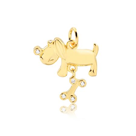 Pingente de cachorrinho com osso folheado em ouro