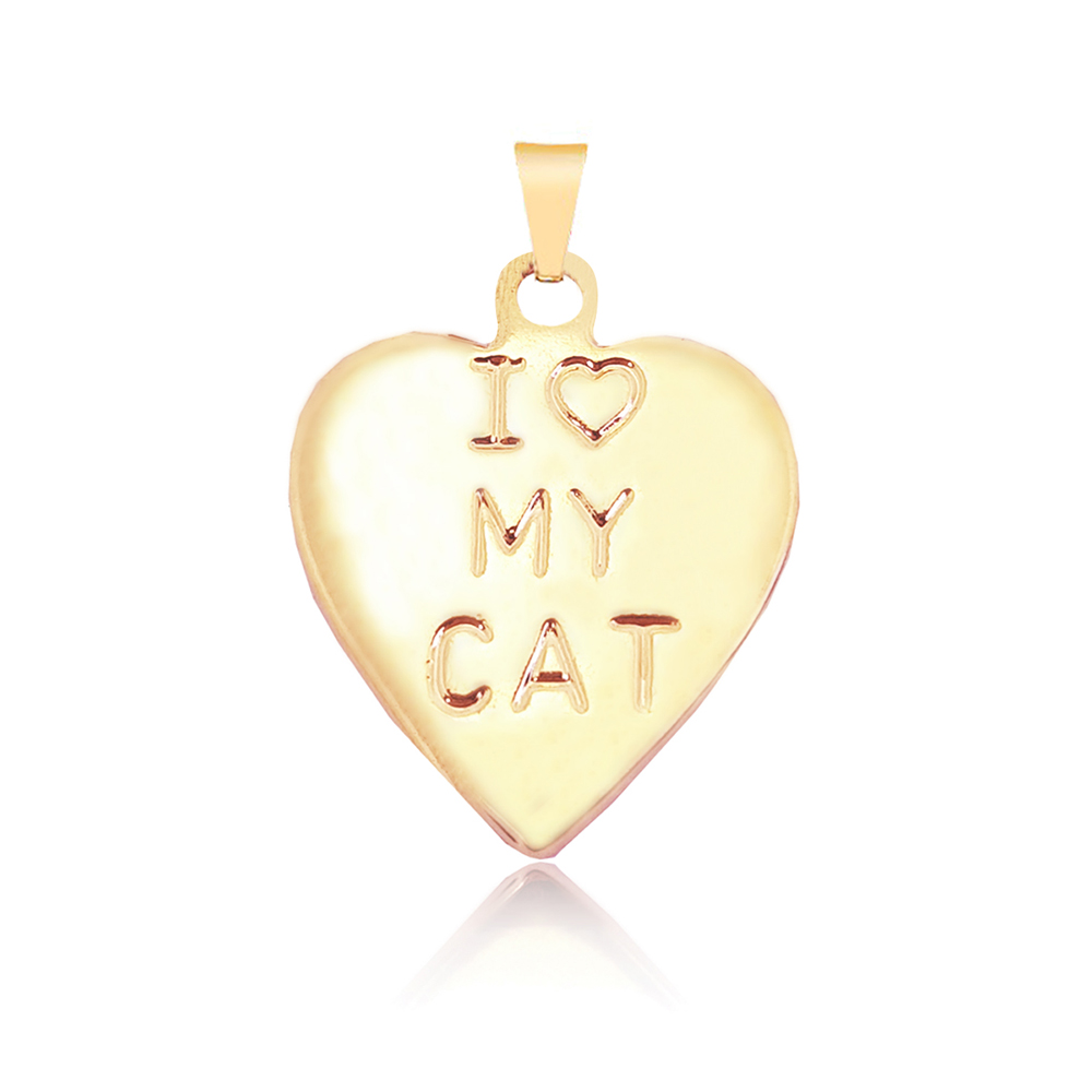Pingente coração I love My Cat (gato) folheado em ouro 18k