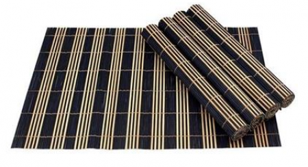 Jogo americano bambu com lista bege e preto  C/4  peças 30X45