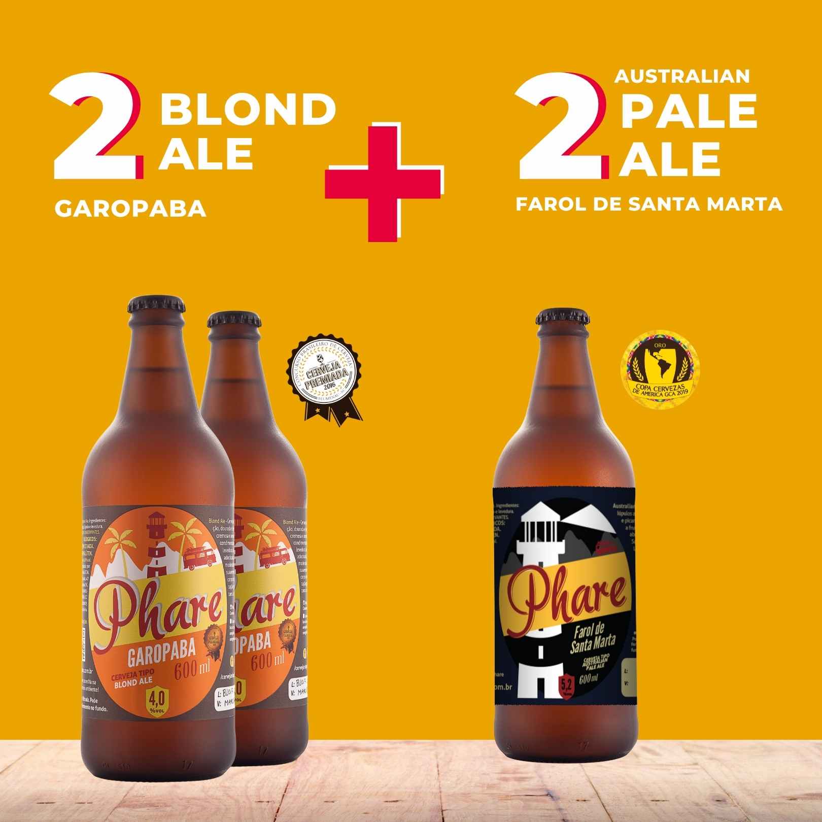 Kit com 4 Cervejas - 2  Farol de Santa Marta (Australian Pale Ale) + 2  Garopaba (Blond Ale) - 600ml