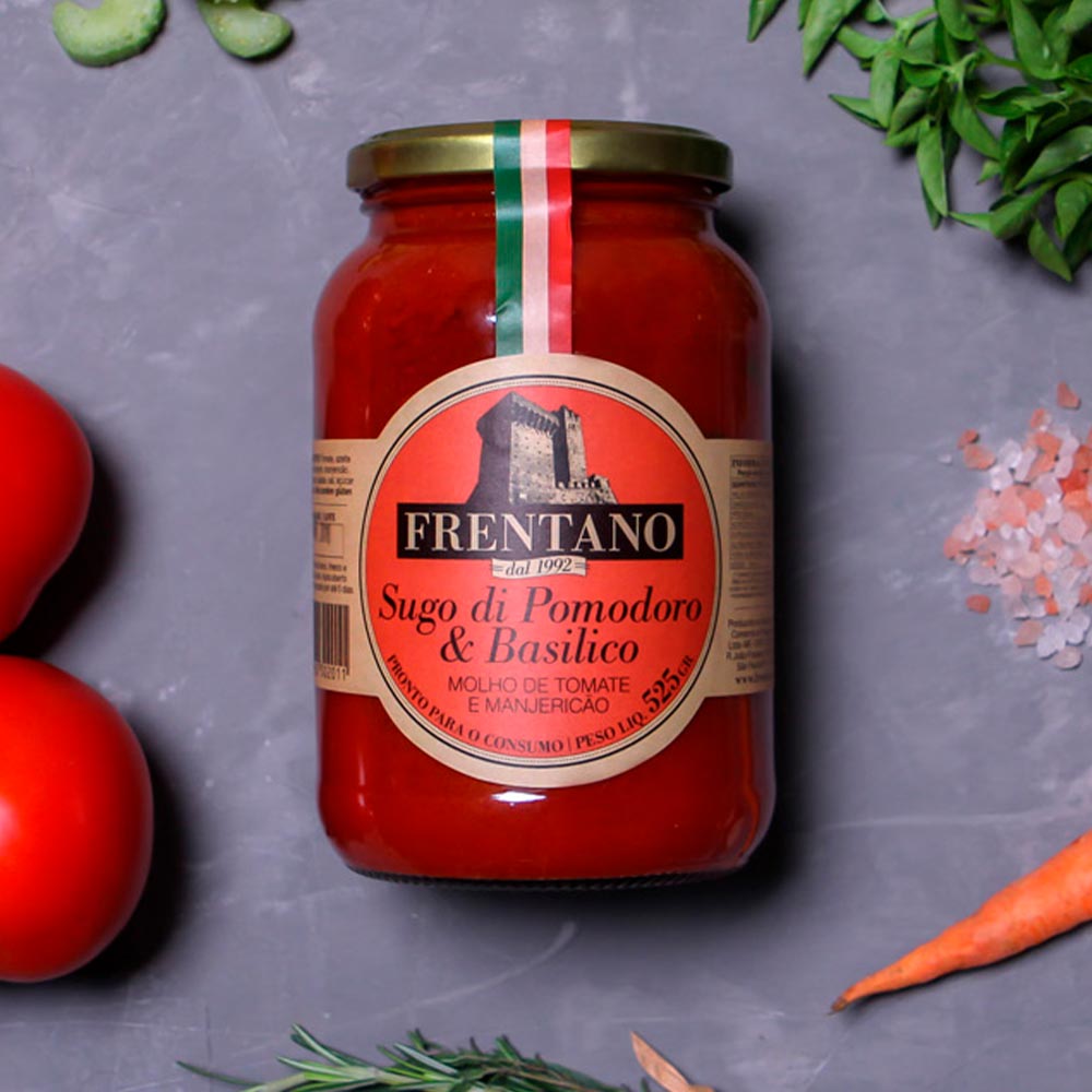 Molho Artesanal de Tomate e Manjericão 525g - Frentano