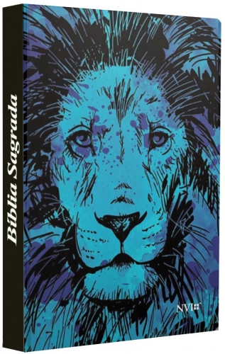 Bíblia Sagrada - Capa Personalizada Leão Azul - Versão NVI - Tamanho Grande - Ultra fina Slim - Capa Dura Reforçada - Versão NVI