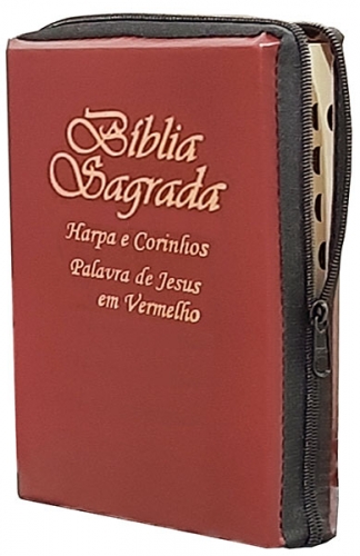 Bíblia Sagrada - Tamanho Grande - Harpa Cristã -  Palavras de Jesus são em Vermelho - Modelo Econômica - Almeida - Capa Zíper - Marrom Nobre