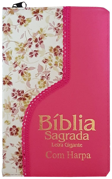 Bíblia Sagrada - Tamanho Grande - Harpa Cristã -  Palavras de Jesus são em Vermelho - Duas Cores - Almeida - Capa Zíper - Índice na Lateral - Floral e Pink