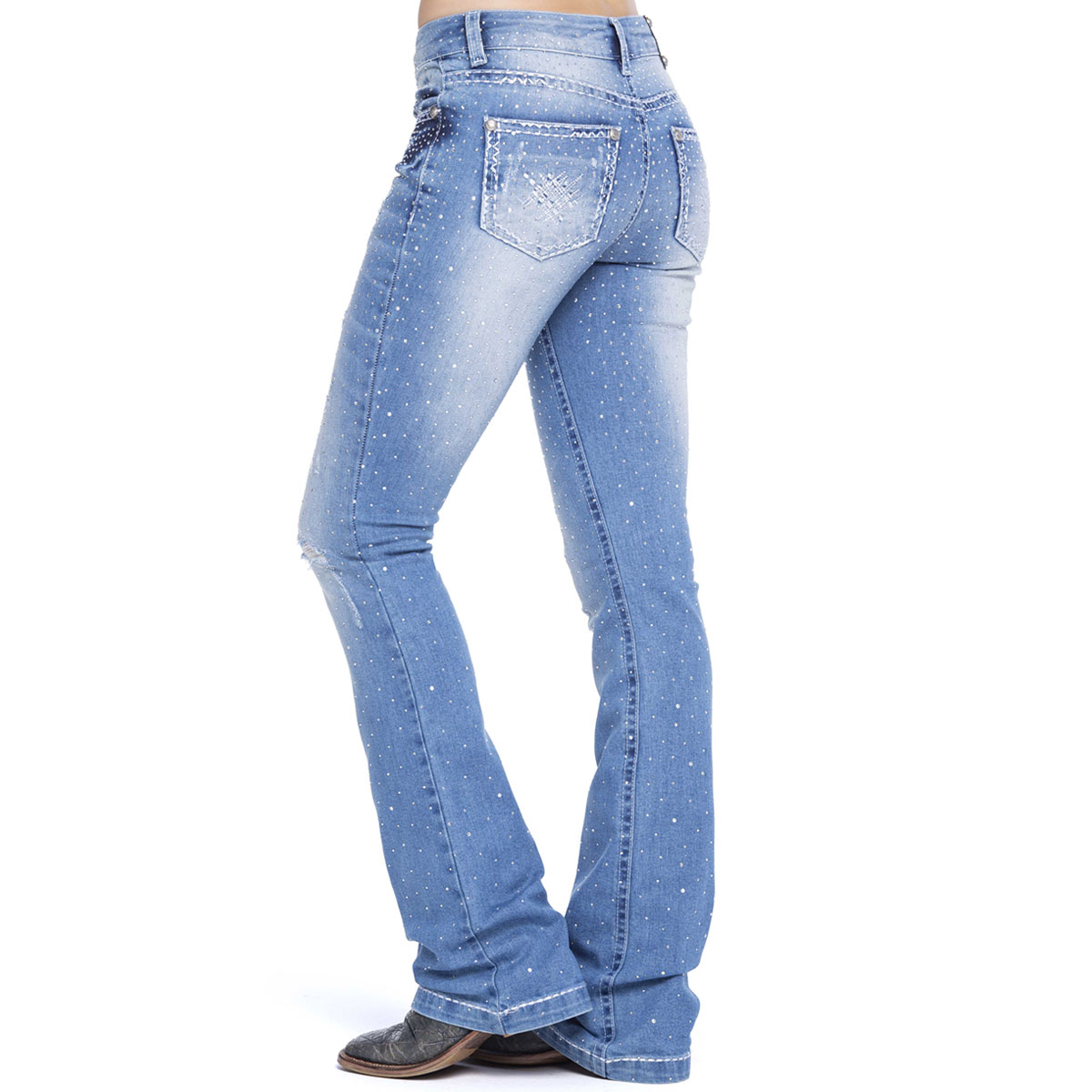 Calça Jeans Feminina Zenz Western Saphira Flare Bordada com Brilho ZW0320012