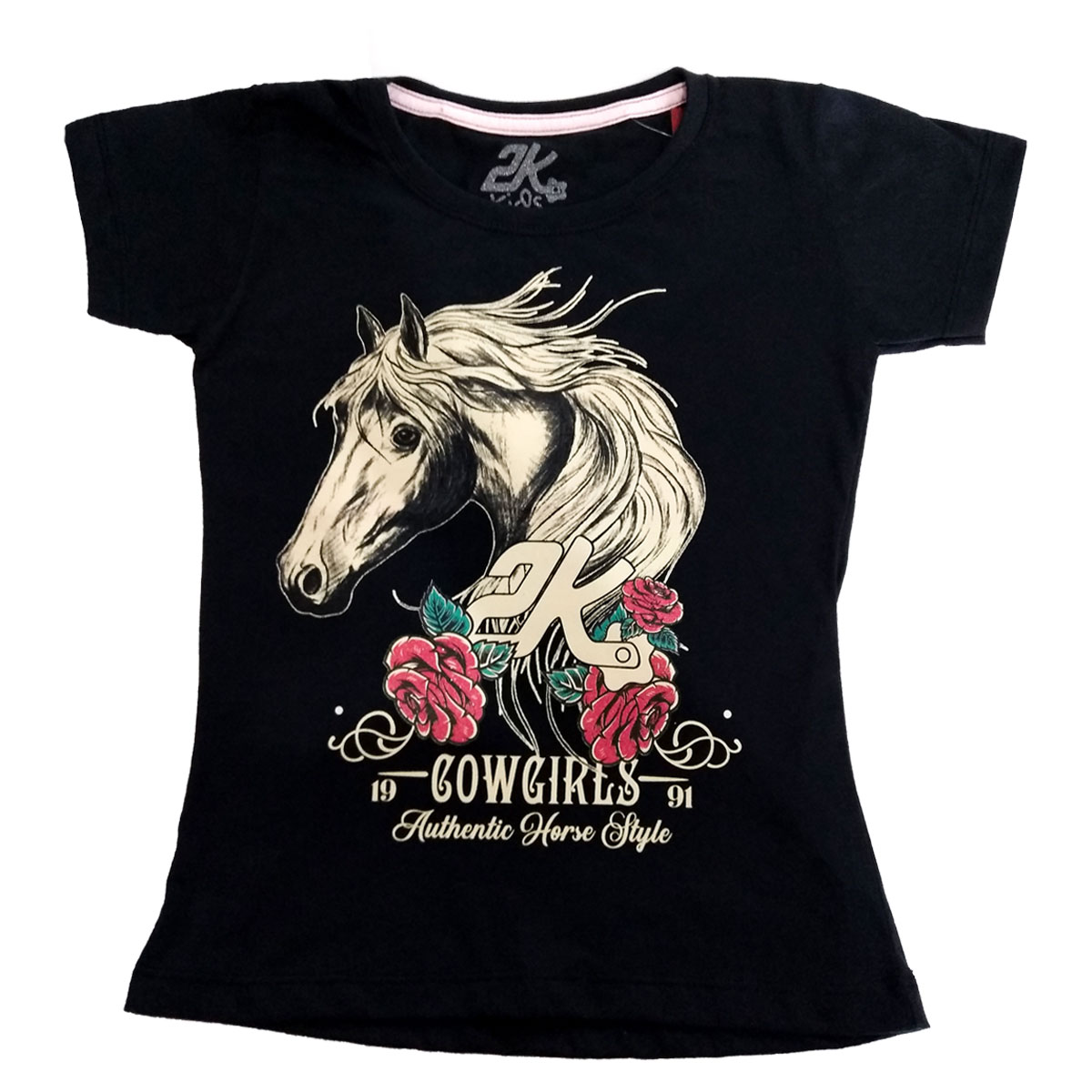 Camiseta Infantil Feminina 2K Preta Cavalo