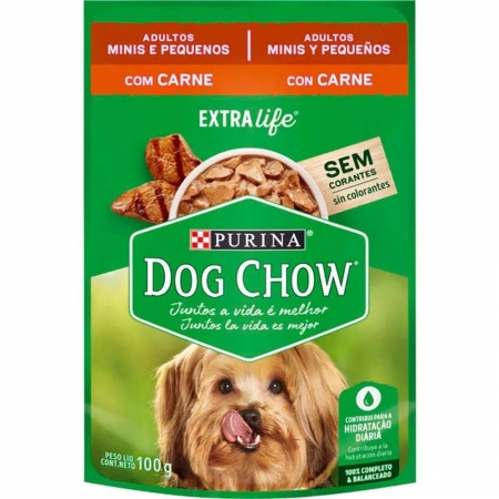 Ração Úmida Dog Chow Sachê Cães Adultos Raças Pequenos Sabor Carne 100g