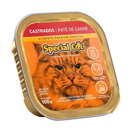 Ração Úmida Special Cat Sachê Gatos Adultos Castrados Sabor Carne 100g