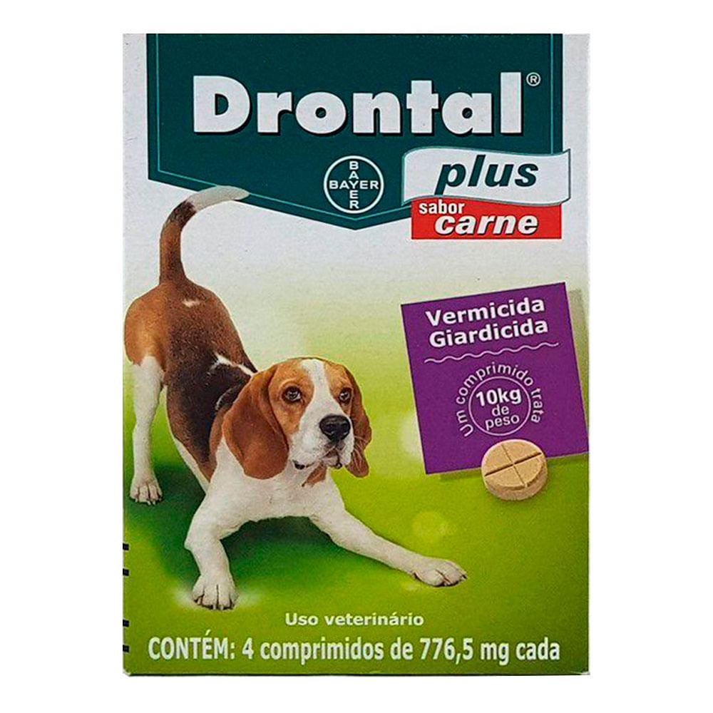 Vermífugo Drontal Plus Para Cães Até 10kg Sabor Carne 4 Comprimidos