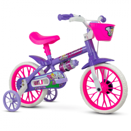 Bicicleta Aro 12 Feminina Violet Com Rodinhas Garrafinha E Cestinha Nathor