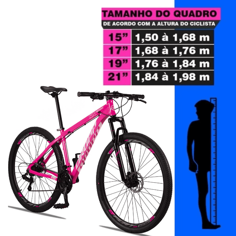 Bicicleta Aro 29 Dropp Sx Sport 15 - 21v - Rosa Neon Ad. Branco Shimano