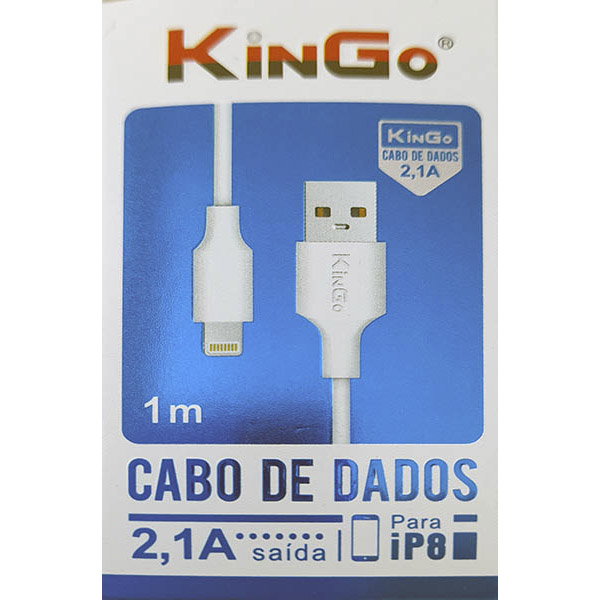 CABO DE DADOS E RECARGA RÁPIDA  LIGTHNING IPHONE USB 2.1A 1M KINGO
