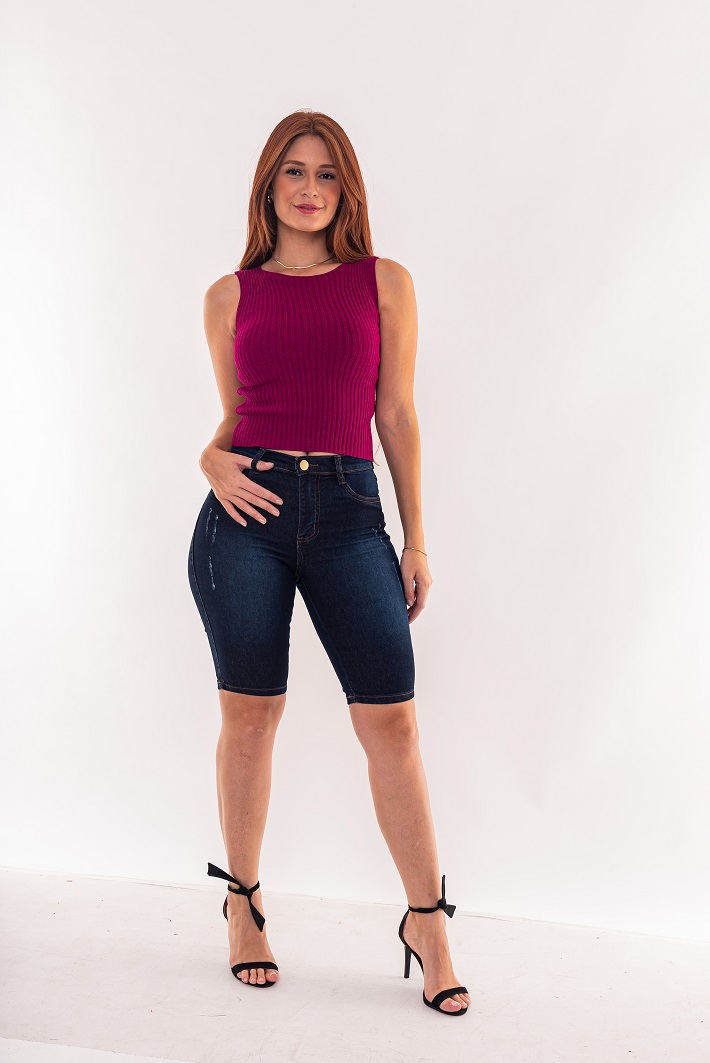 Bermuda reta feminina jeans - 6400070