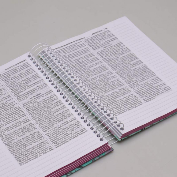 Bíblia Sagrada Anote a Palavra | ACF | Letra Normal | Capa Dura | Verde e Rosa | Espiral | Com Espaço Para Anotações
