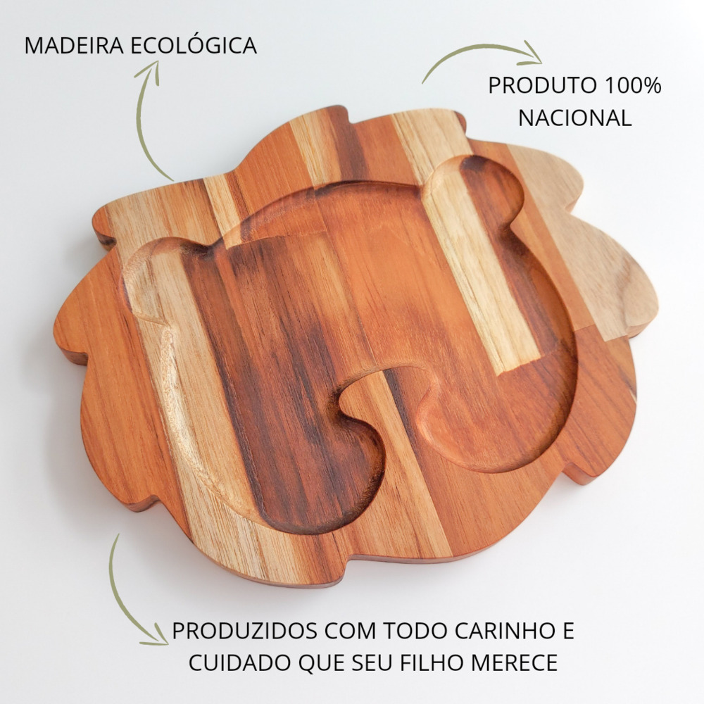 Prato Petisqueira Infantil de Madeira Ecológica - Leão - Foto 3