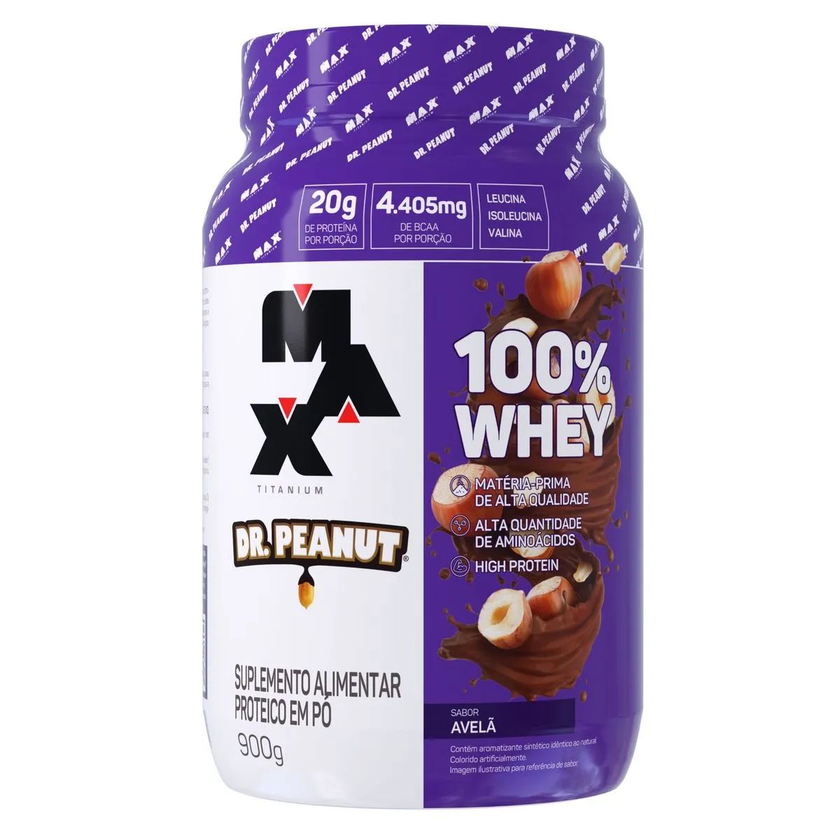 Whey Max Titanium 100% Whey 900g sabor Dr. Peanut de Avelã