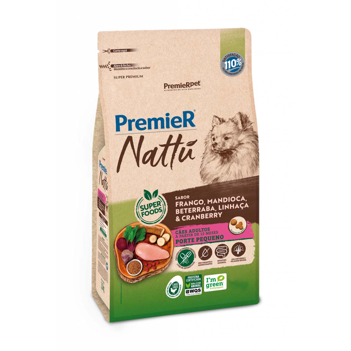 Ração PremieR Nattu Cães Adultos Porte Pequeno sabor Mandioca 2,5 Kg