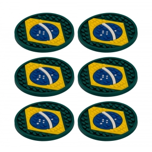 Porta Copos Bandeira do Brasil Alto Relevo Emborrachado - Pack 6