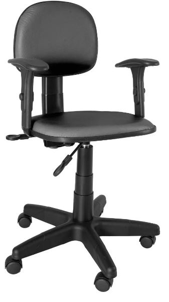 Cadeira Secretária Giratória Carenada - Back System - Com Braço Regulável - Couro Ecológico