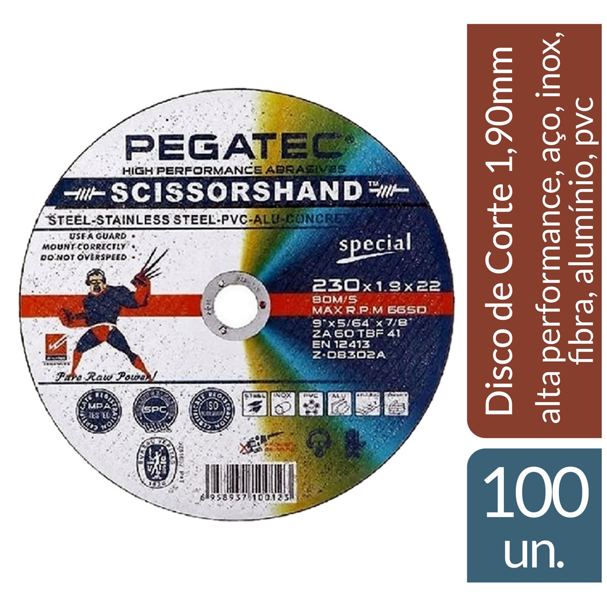 Disco De Corte Special Inox Scissorshand Pegatec 9 X 1,90mm 100 un.