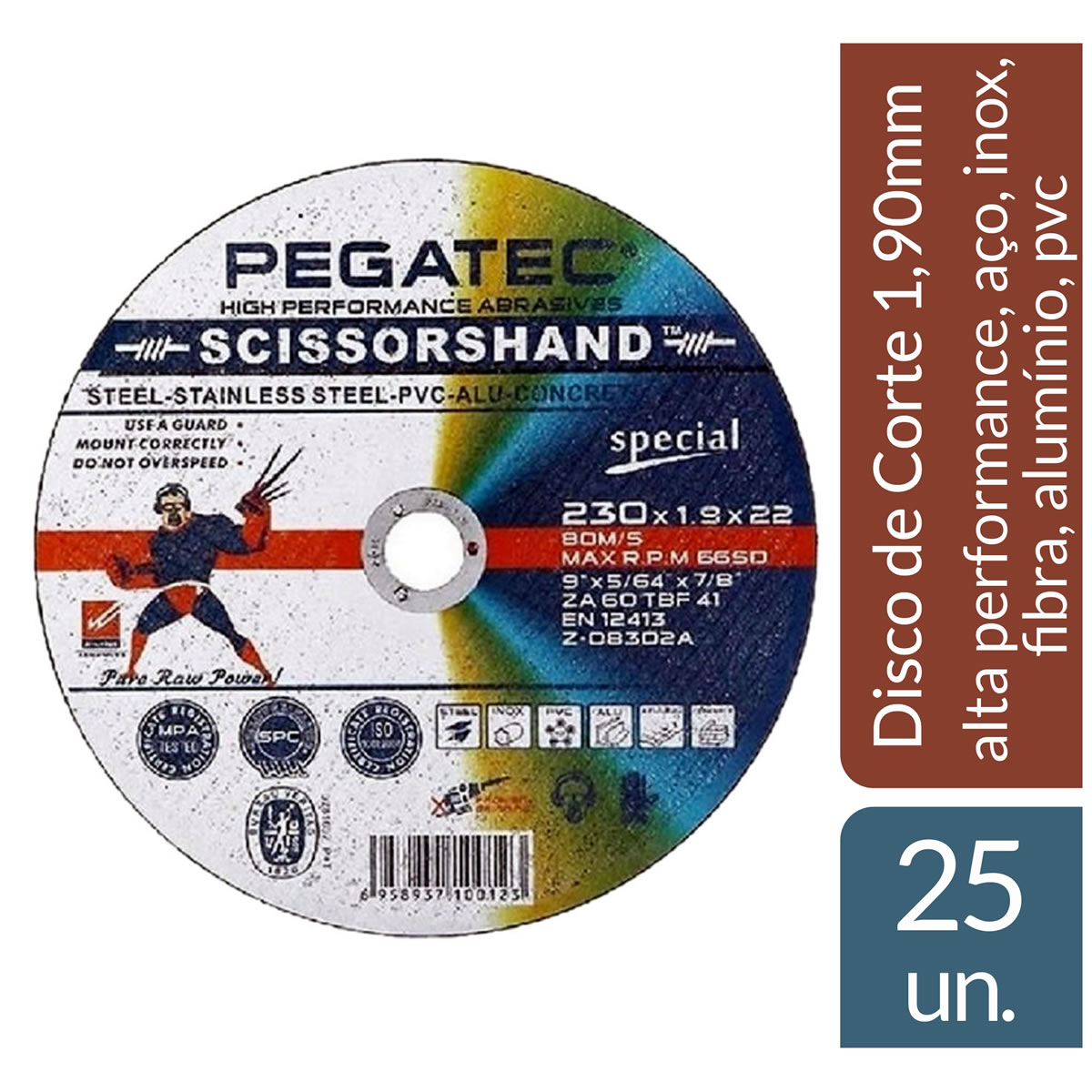 Disco De Corte Special Inox Scissorshand Pegatec 9 X 1,90mm 25 un.