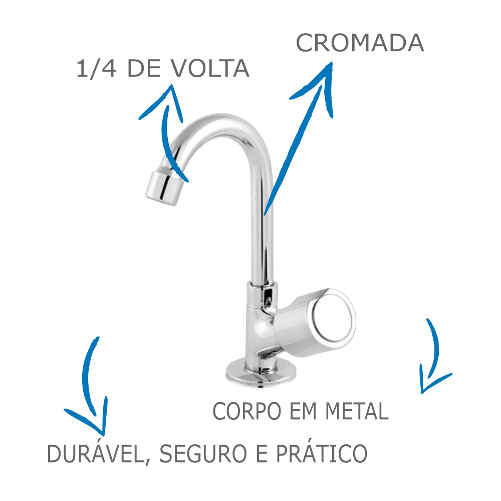 Torneira De Banheiro/Lavatório Oliveira 1198 C-40 1/4 Volta De Mesa Em Metal Com Bica Móvel