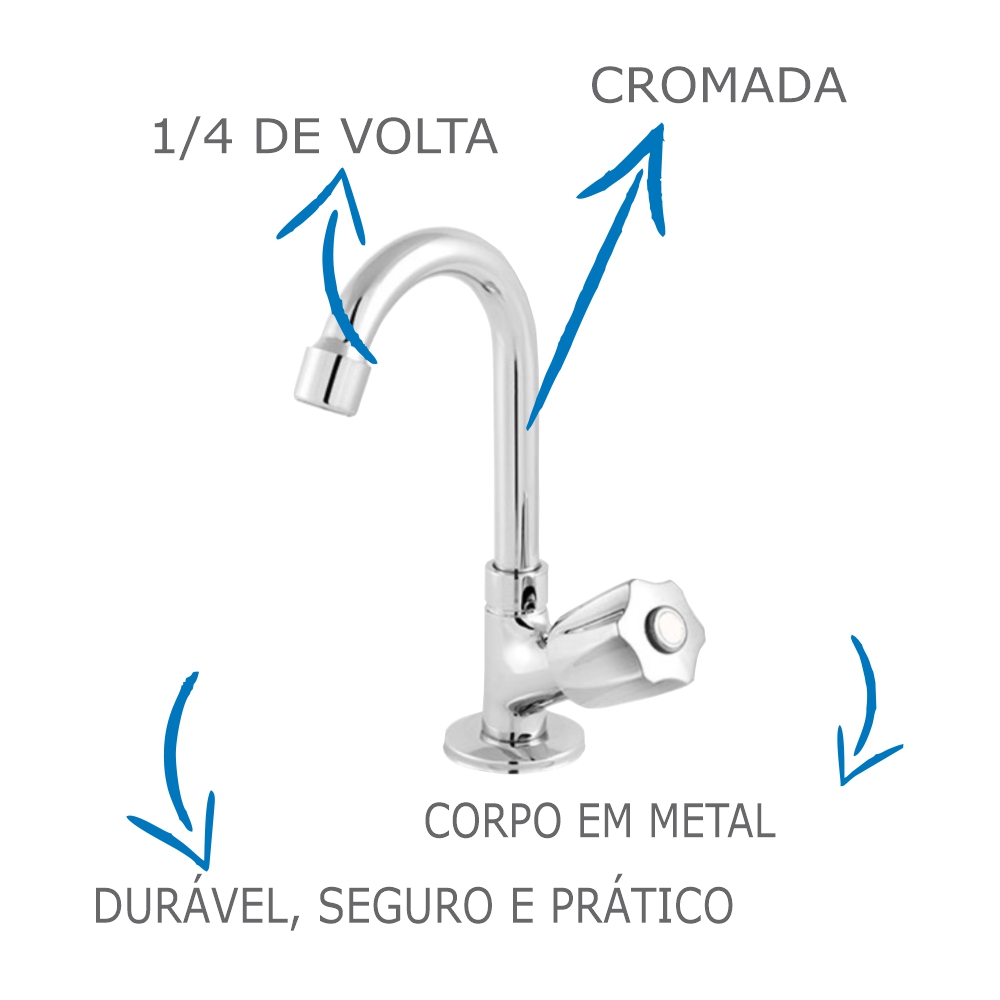 Torneira De Banheiro/Lavatório Oliveira 1198 C-50 De Mesa Em Metal Com Bica Móvel