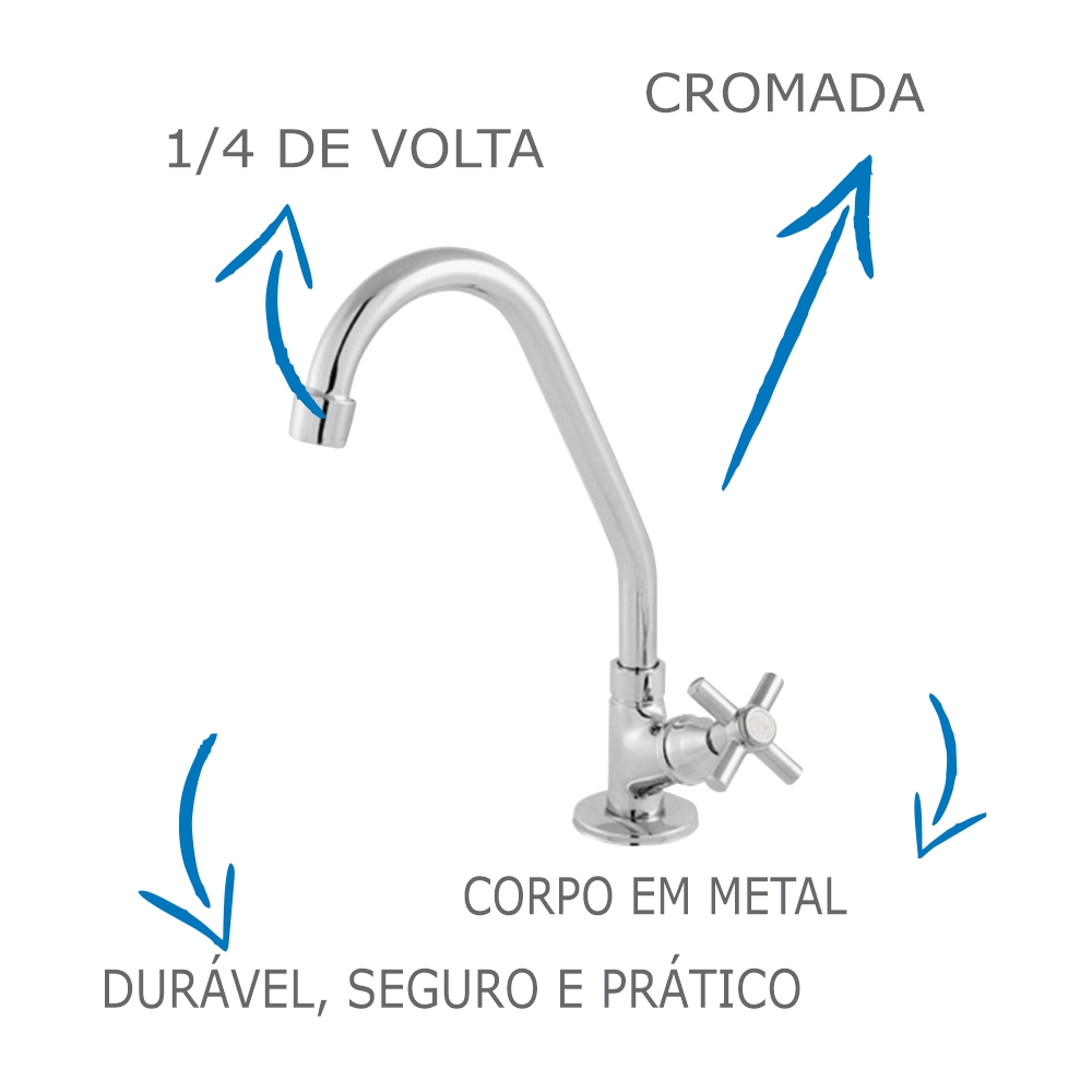 Torneira De Cozinha Oliveira 1168 C-31 1/4 Volta De Mesa Com Bica Móvel Em Metal