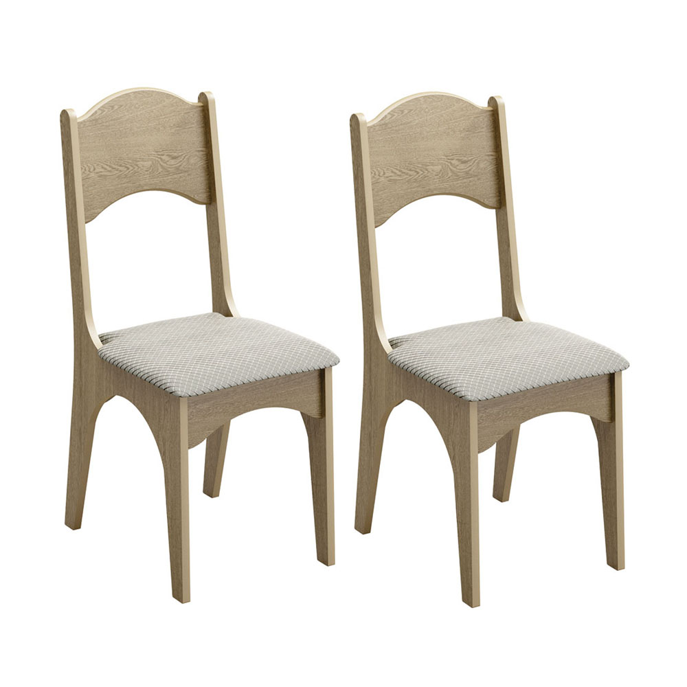 Conjunto 2 Cadeiras Estofadas Cor Carvalho Tecido Geométrico