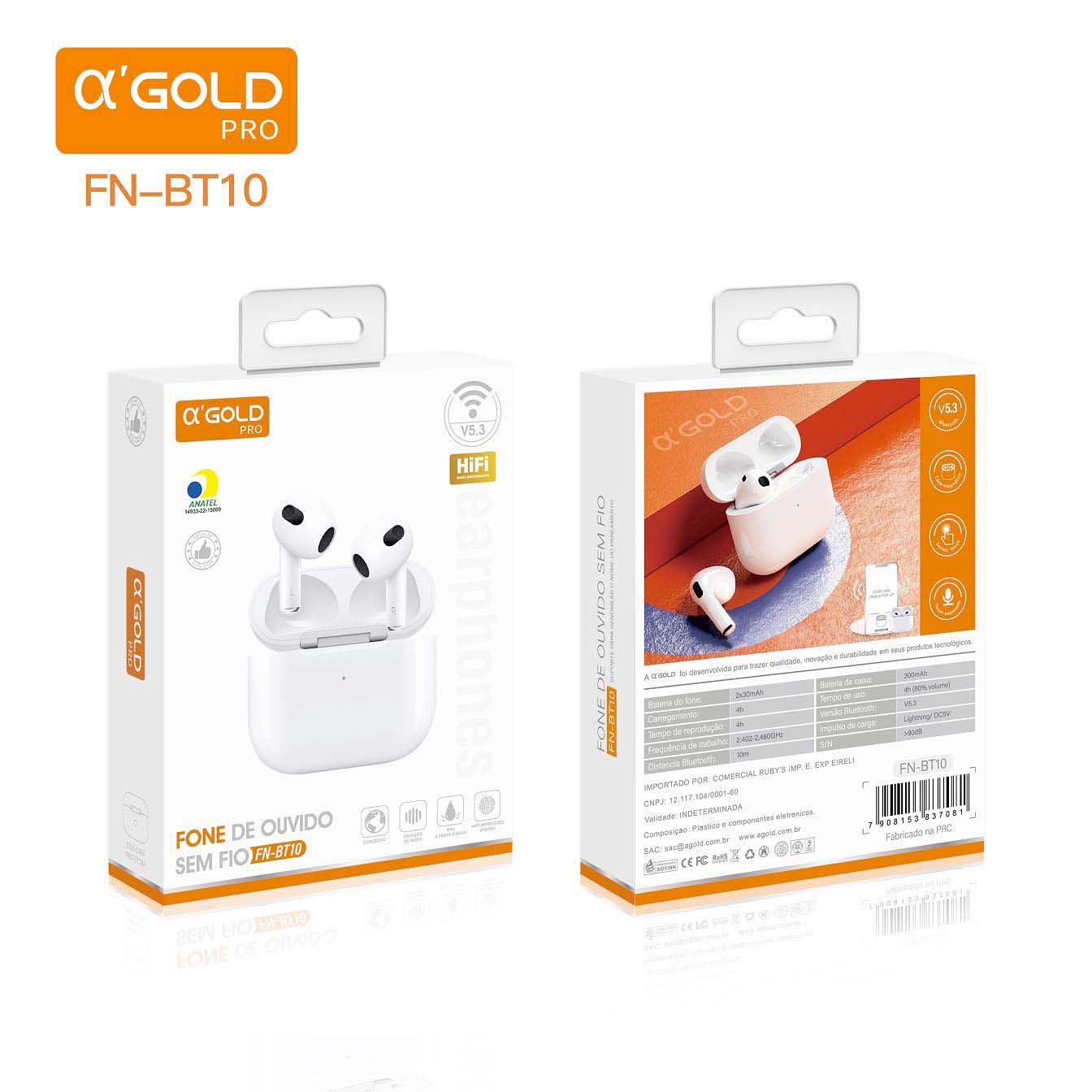 Fone de Ouvido Bluetooth Pro Sem Fio TWS Ear Buds a'Gold