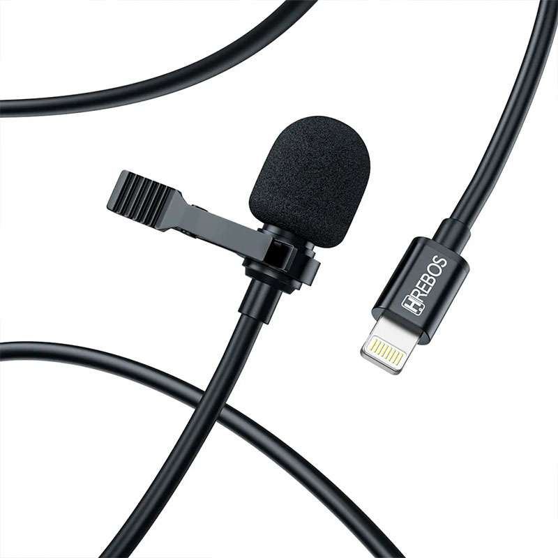 Microfone Externo de Lapela HD com Entrada Lighting e Cabo de 1,5mc