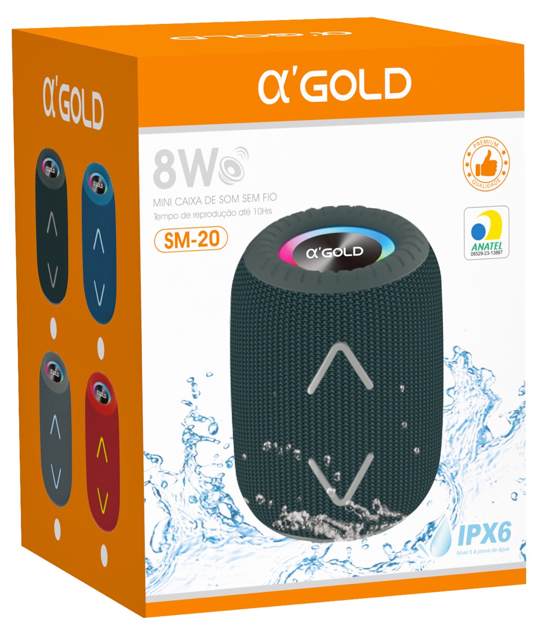 Mini Caixa de Som Resistente a Água com Luz Rgb 8W a'Gold