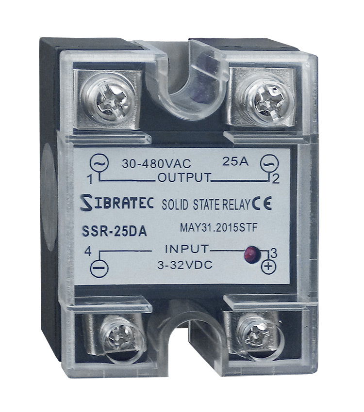 Relé de Estado Sólido Monofásico SSR-25Da 25A (Importado) Controle = 3~32Vcc  Contato (25A) = 30~480Vca