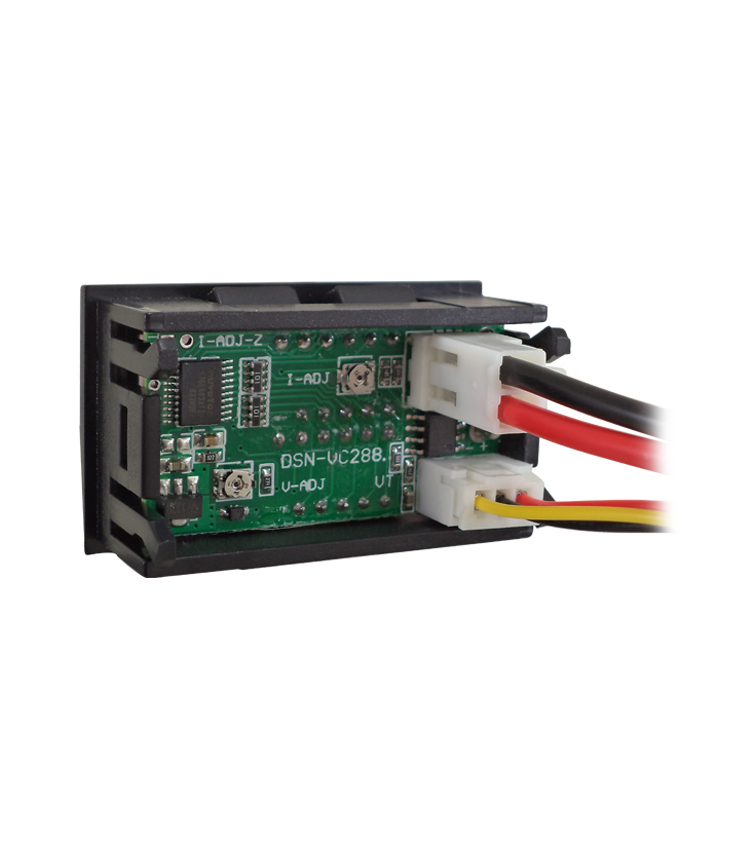 Voltímetro e Amperímetro Digital TX-56D10 28x48mm para VCC. Alimentação 10~24Vcc. Medição Direta até 10A e 0~100Vcc