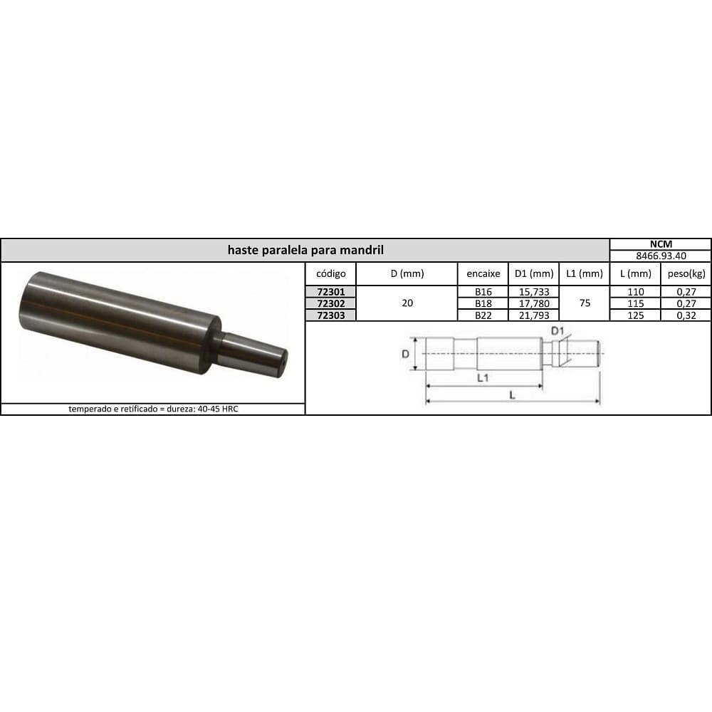 kit mandril com chave 1,5 a 13 mm + haste paralela