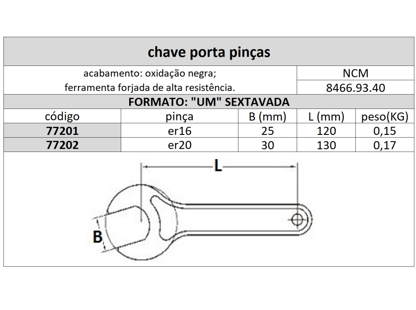 kit porta pinças er16 bt40 L=070 mm + chave