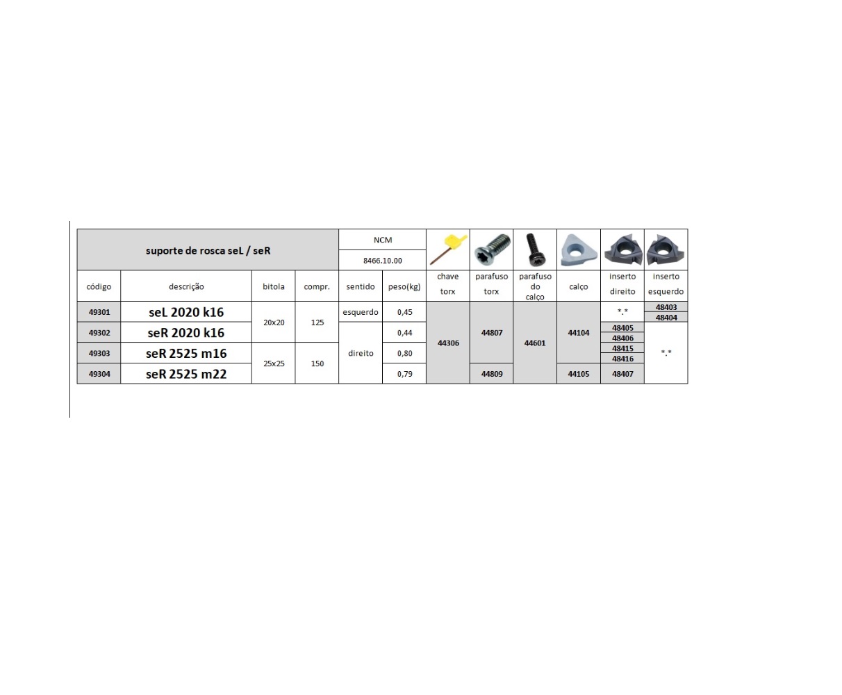 kit suporte seR 2020 k16 + 02 insertos 60 graus aluminio